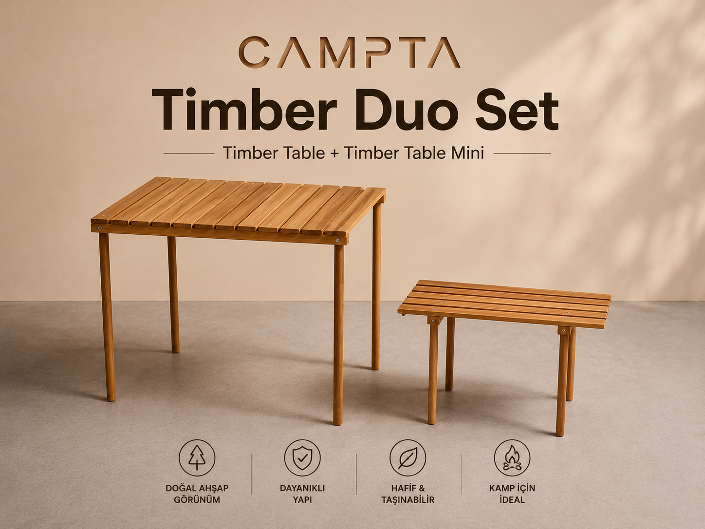 CAMPTA Timber Table Duo Set | Ahşap Kamp Masası İkili Set