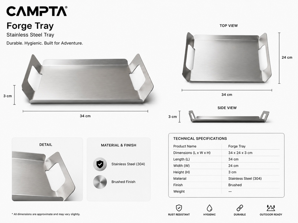 CAMPTA Forge Tray | Paslanmaz Çelik Kamp Tepsisi