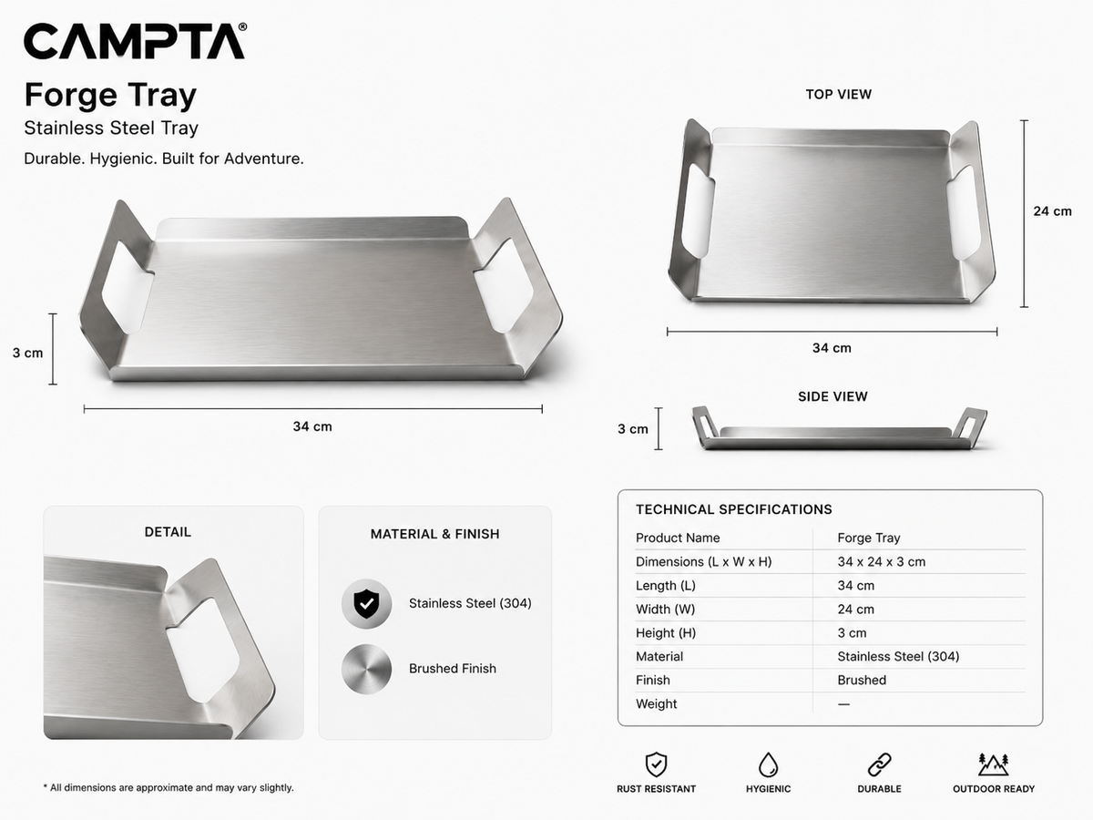 CAMPTA Forge Tray | Paslanmaz Çelik Kamp Tepsisi