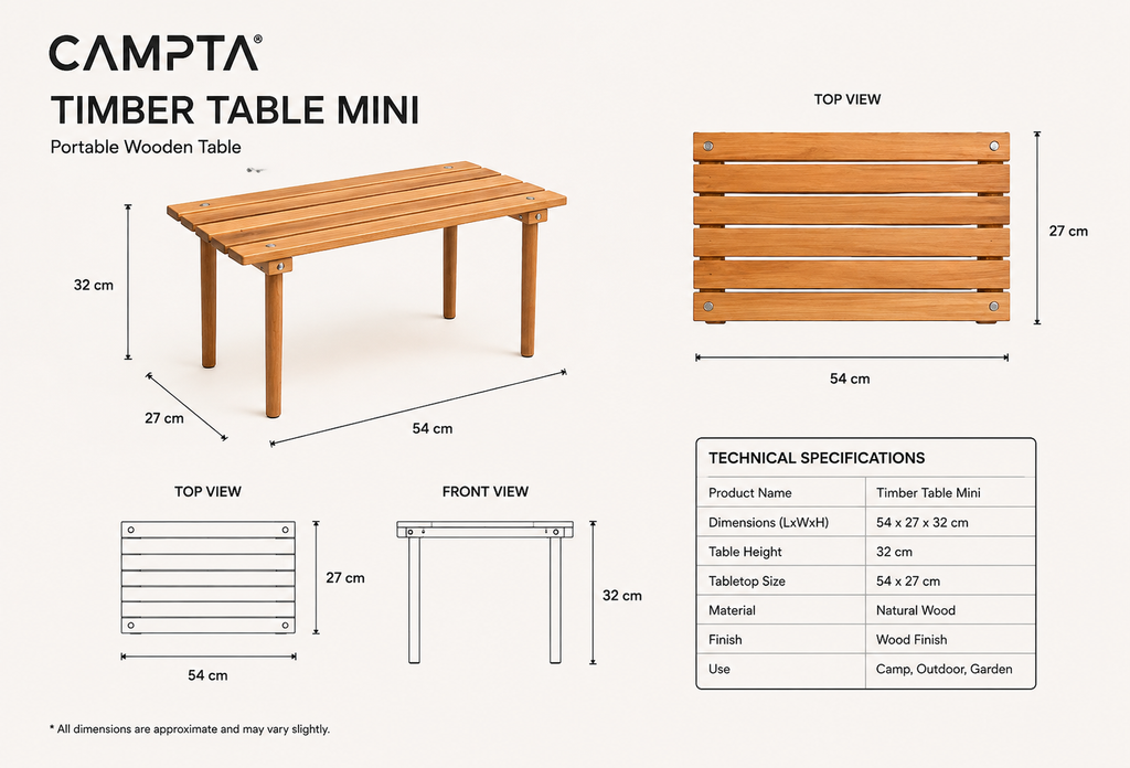CAMPTA Timber Table Mini | Mini Ahşap Kamp Masası