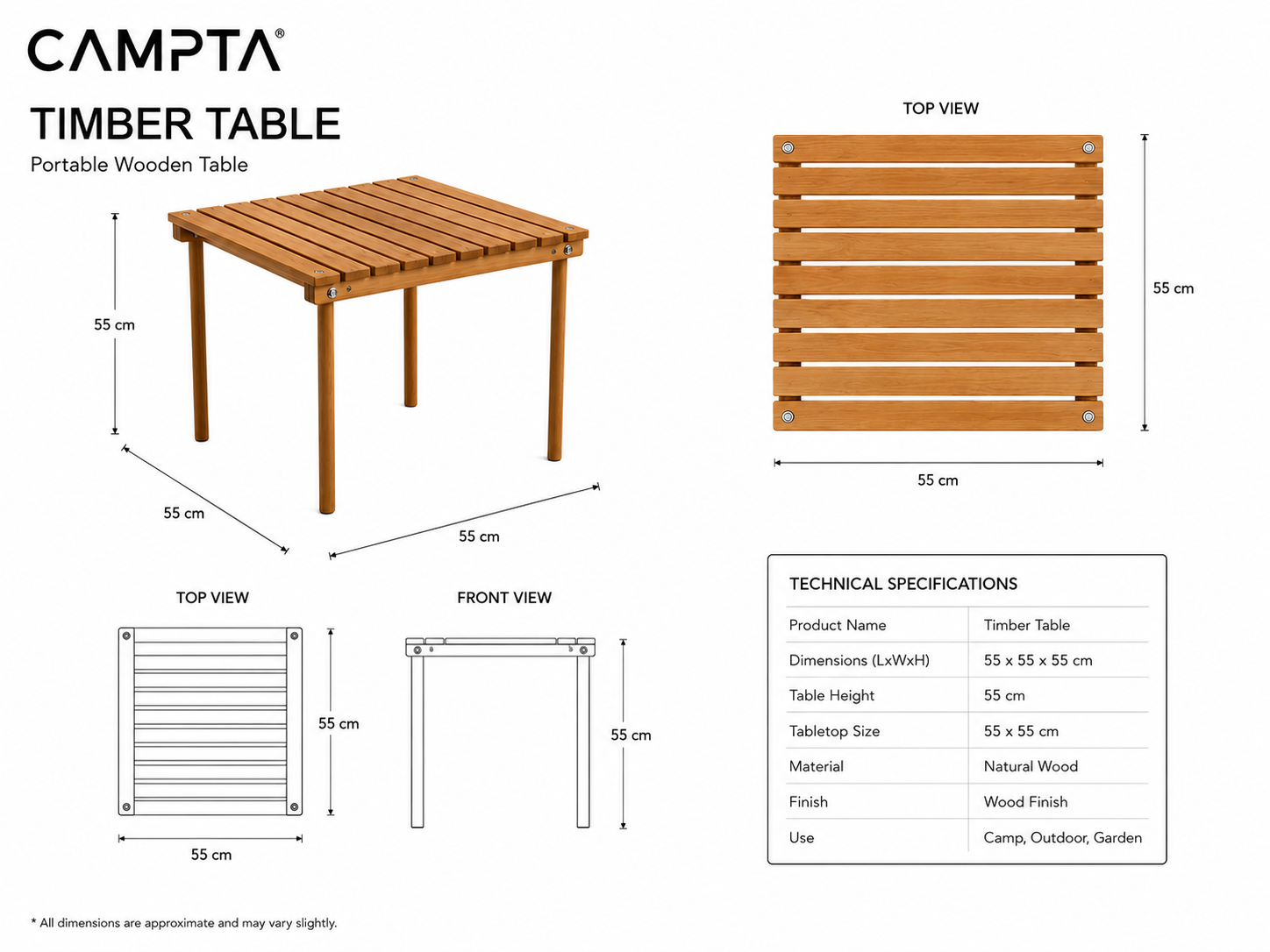 CAMPTA Timber Table Duo Set | Ahşap Kamp Masası İkili Set